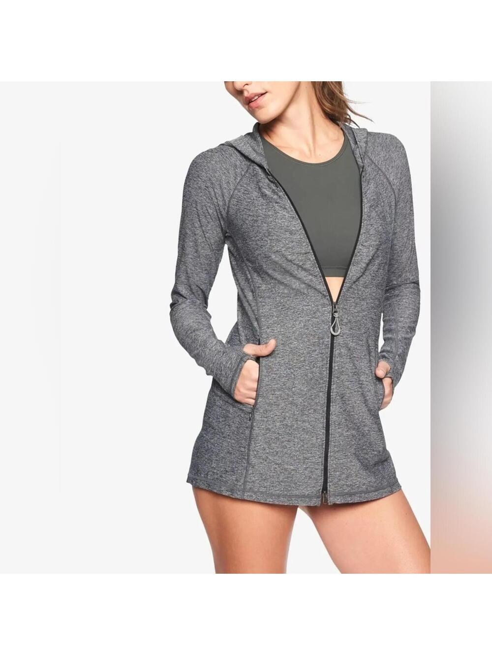 Athleta Vitamin Sea Zip Up Hooded Surf Jacket Swim Cover Up Grey S